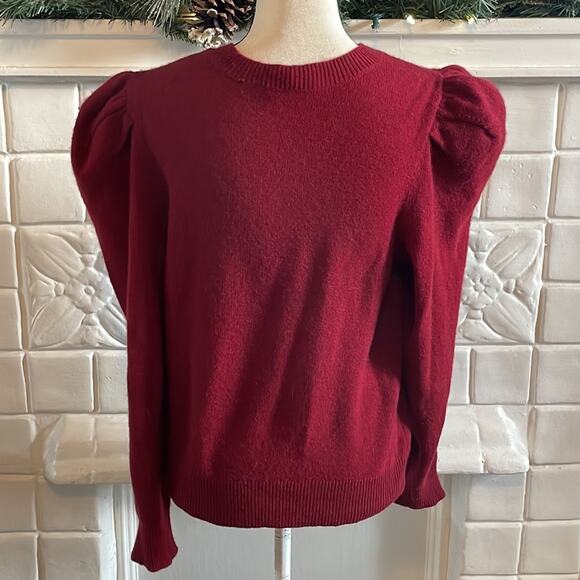 Frame Women's Cashmere Sweater Puff Shoulder Red Size Large Retails $428 - Picture 4 of 6